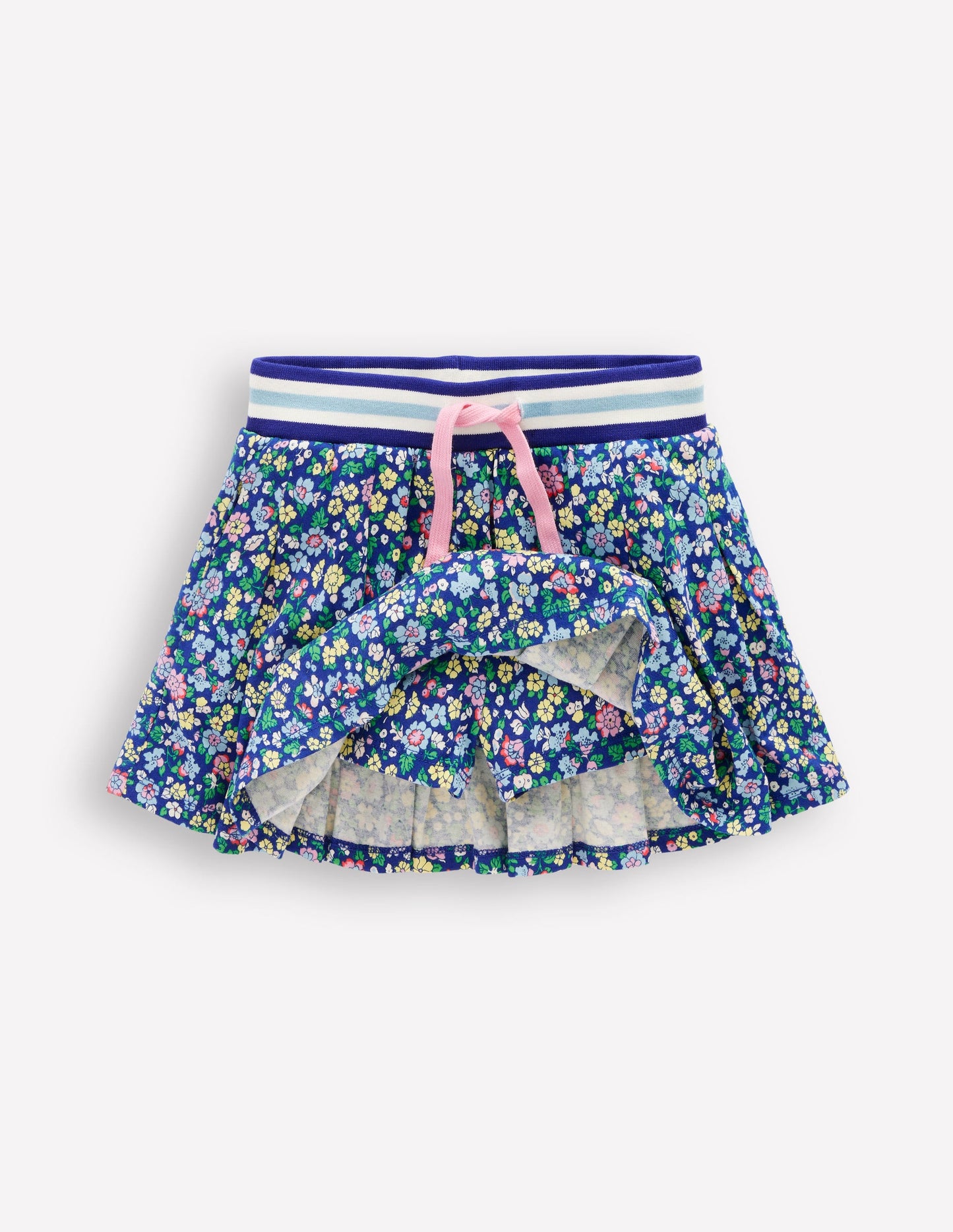 Jupe-short plissée en jersey-Bleu saphir, fleurs nautiques