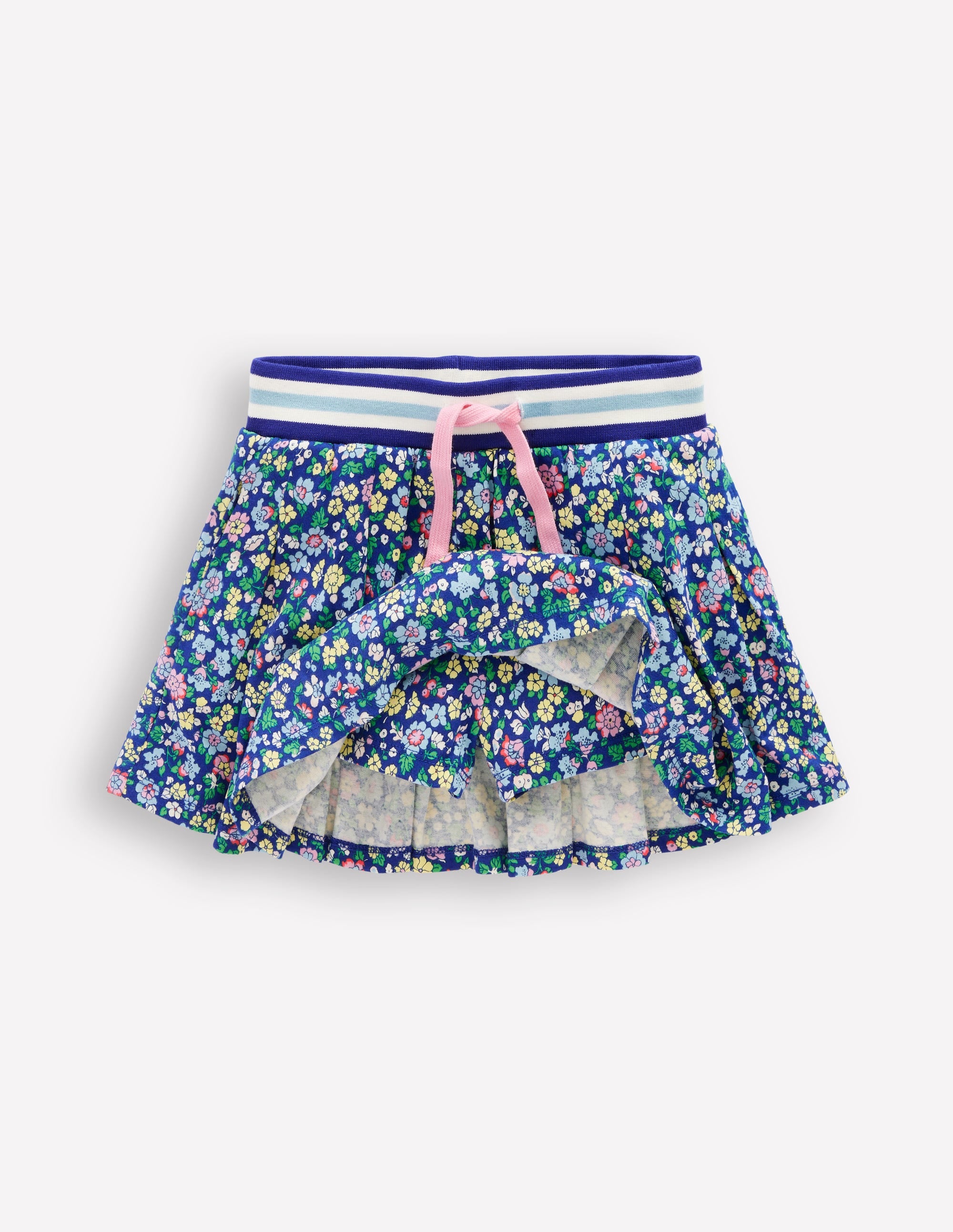 Jupe-short plissée en jersey-Bleu saphir, fleurs nautiques - Image 4