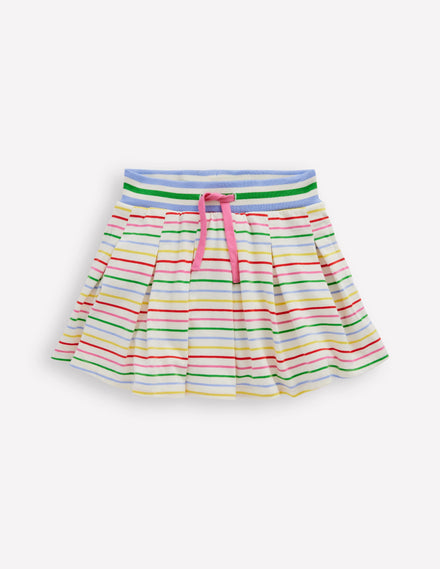 Plissierter Jersey-Skort-Ackerbohnengrün/Pink, Gestreift