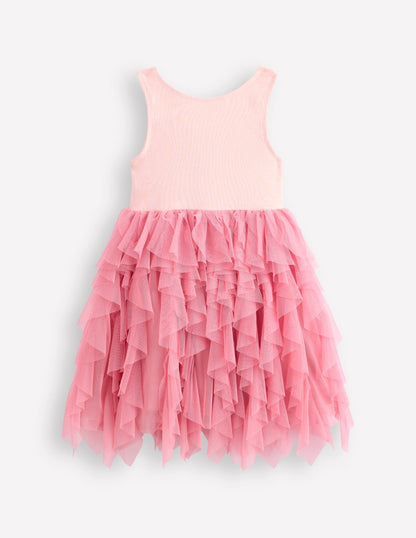 Robe en tulle et jersey-Rose craie