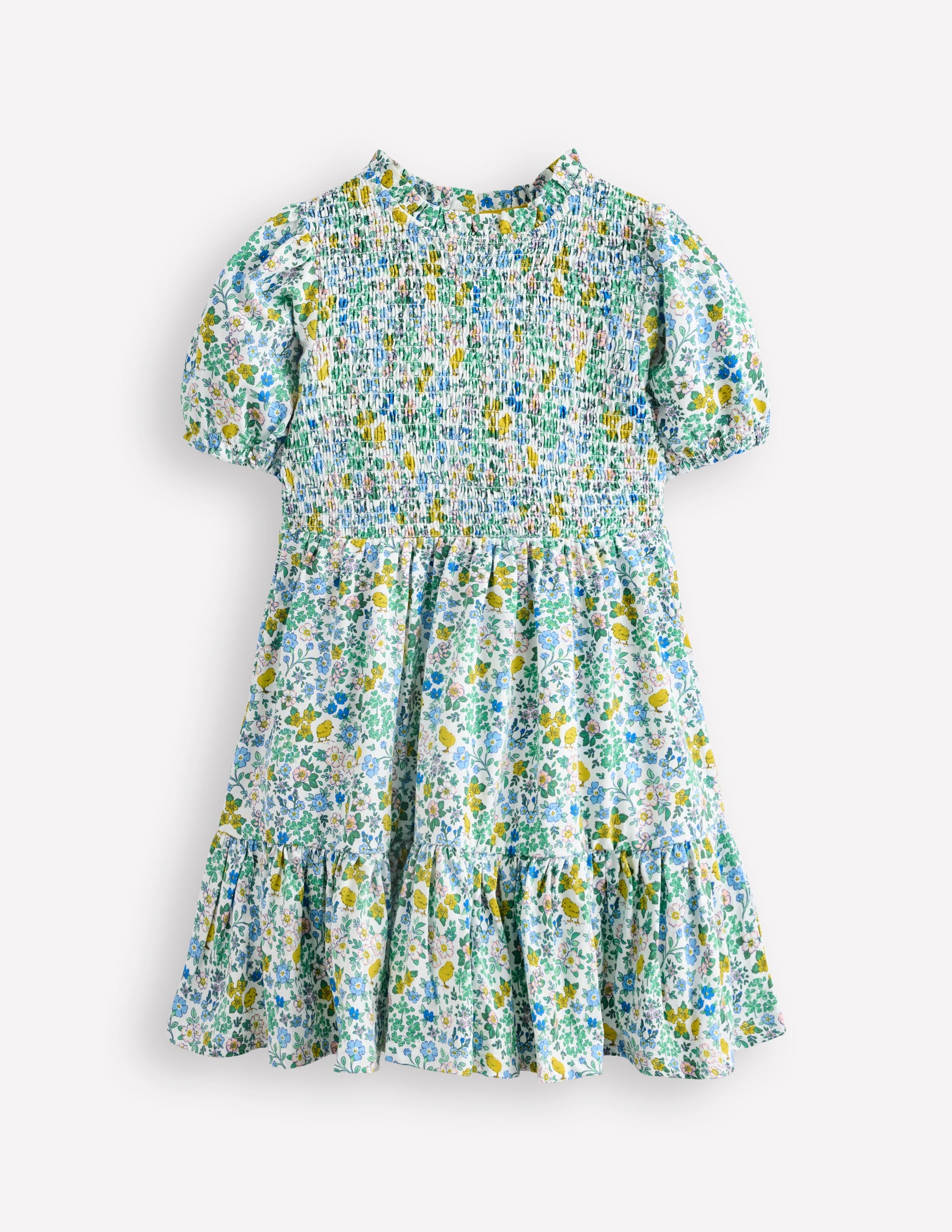 Robe Aurora tournoyante et froncée-Poussin floral blanc vanille - Image 1