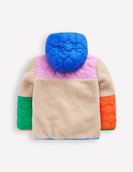 Gesteppte Jacke aus Teddyfell-Mix-Bunt, Blockfarben