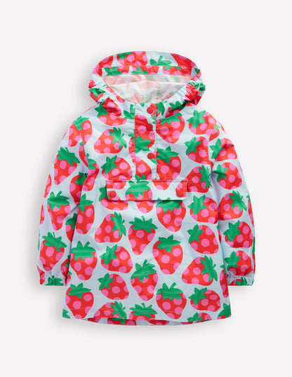 Pop Over Rain Jacket-Misty Blue Strawberry