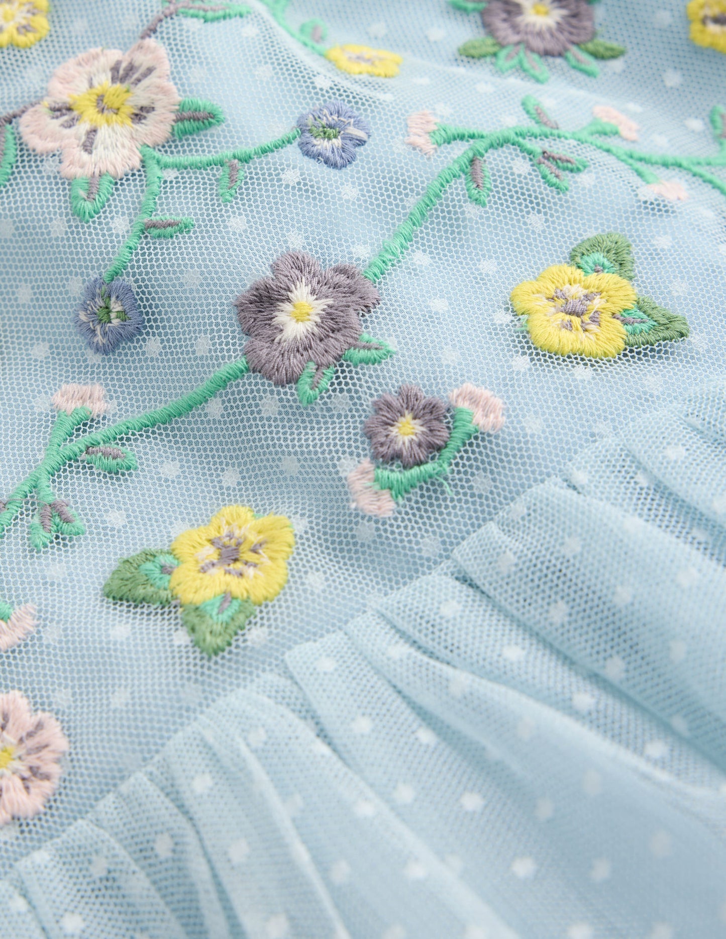 Robe en tulle croisée dans le dos-Broderie florale bleu