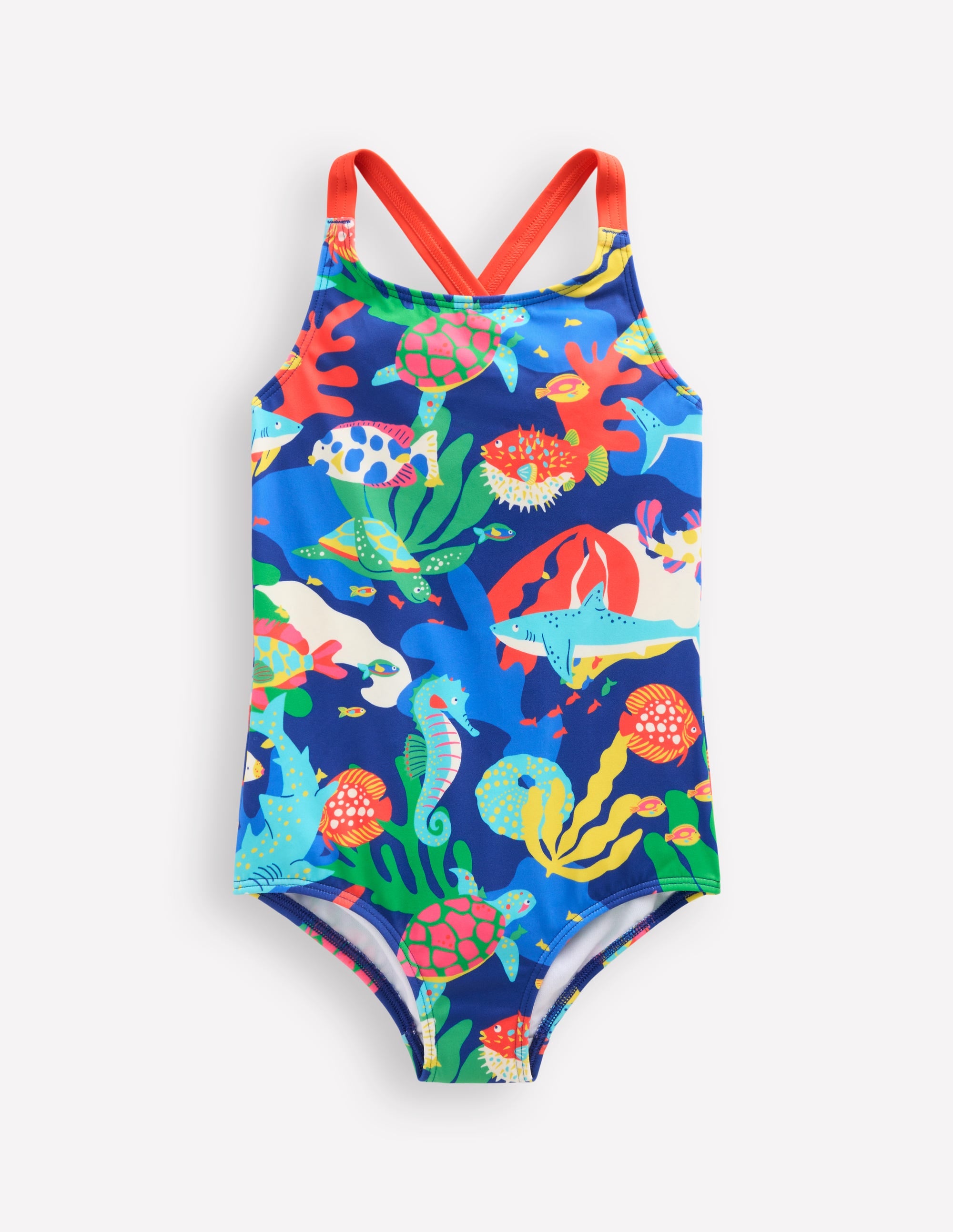 Maillot de bain imprimé croisé dans le dos-Récif bleu - Image 1