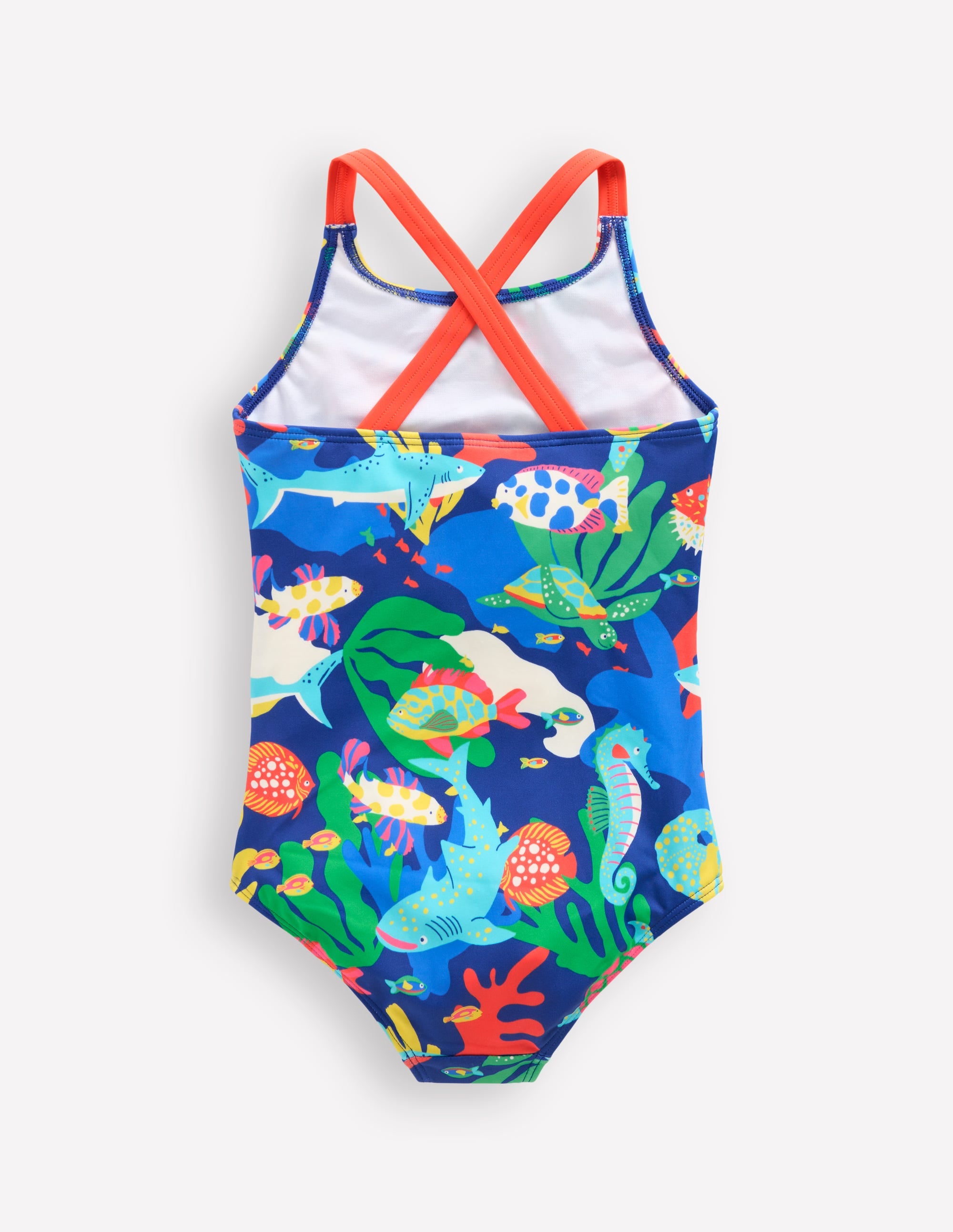 Maillot de bain imprimé croisé dans le dos-Récif bleu - Image 2