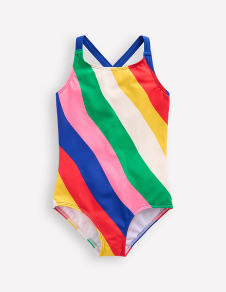 Maillot de bain imprimé croisé dans le dos-Tourbillon arc-en-ciel multi