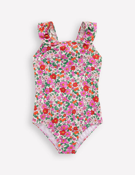 Maillot de bain Hallie à bretelles volantées-Fleur de pommier rose