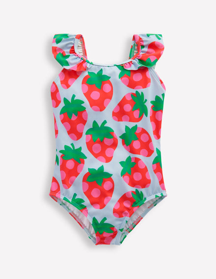 Maillot de bain Hallie à bretelles volantées-Fraise bleu brumeux