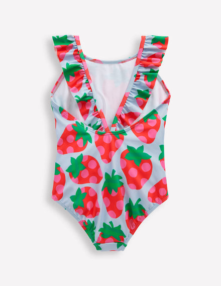 Maillot de bain Hallie à bretelles volantées-Fraise bleu brumeux