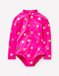 Long-sleeved Swimsuit-Fuchsia Pink, Gold Foil Spot