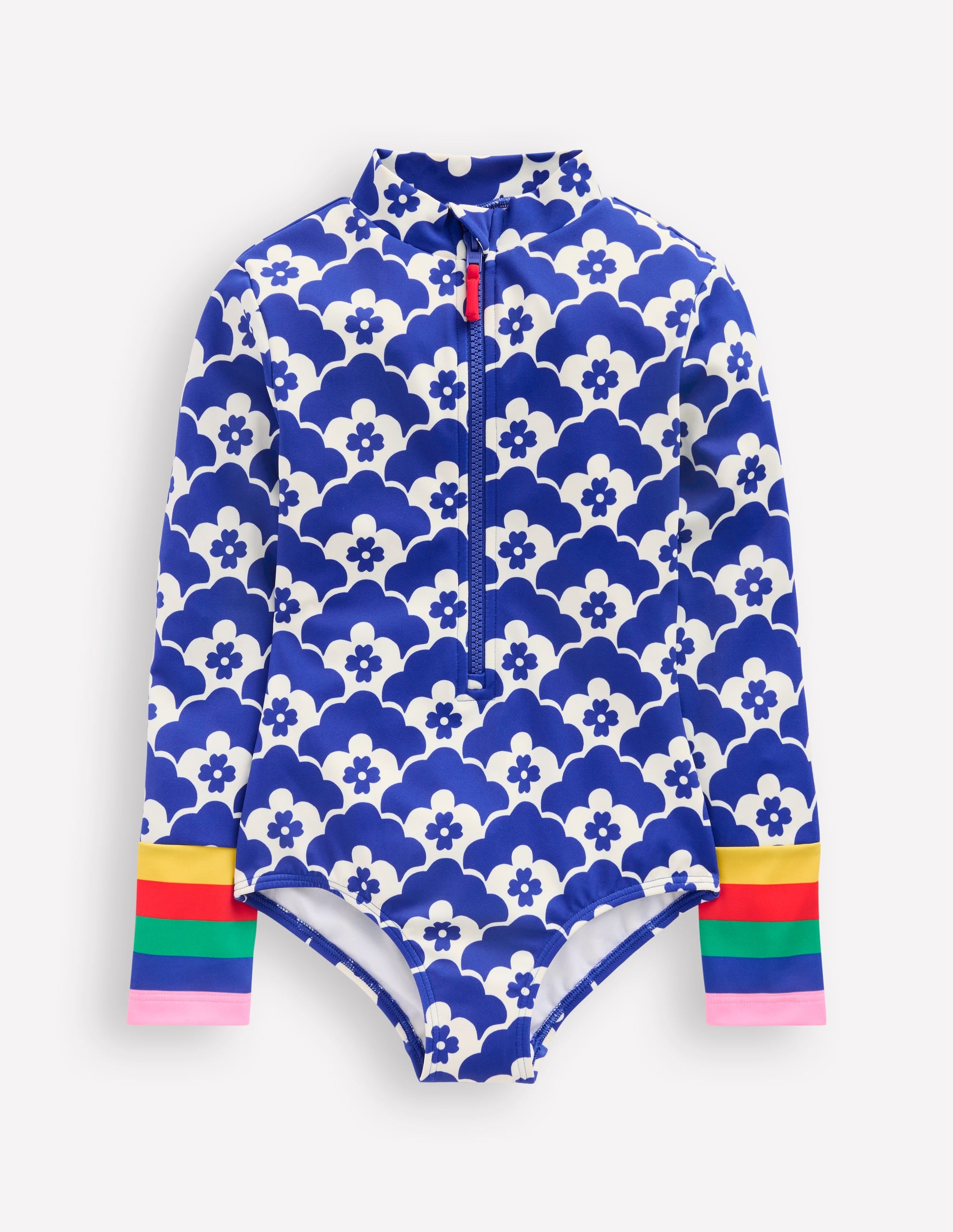 Maillot de bain à manches longues-Fleur géométrique bleu orion - Image 1