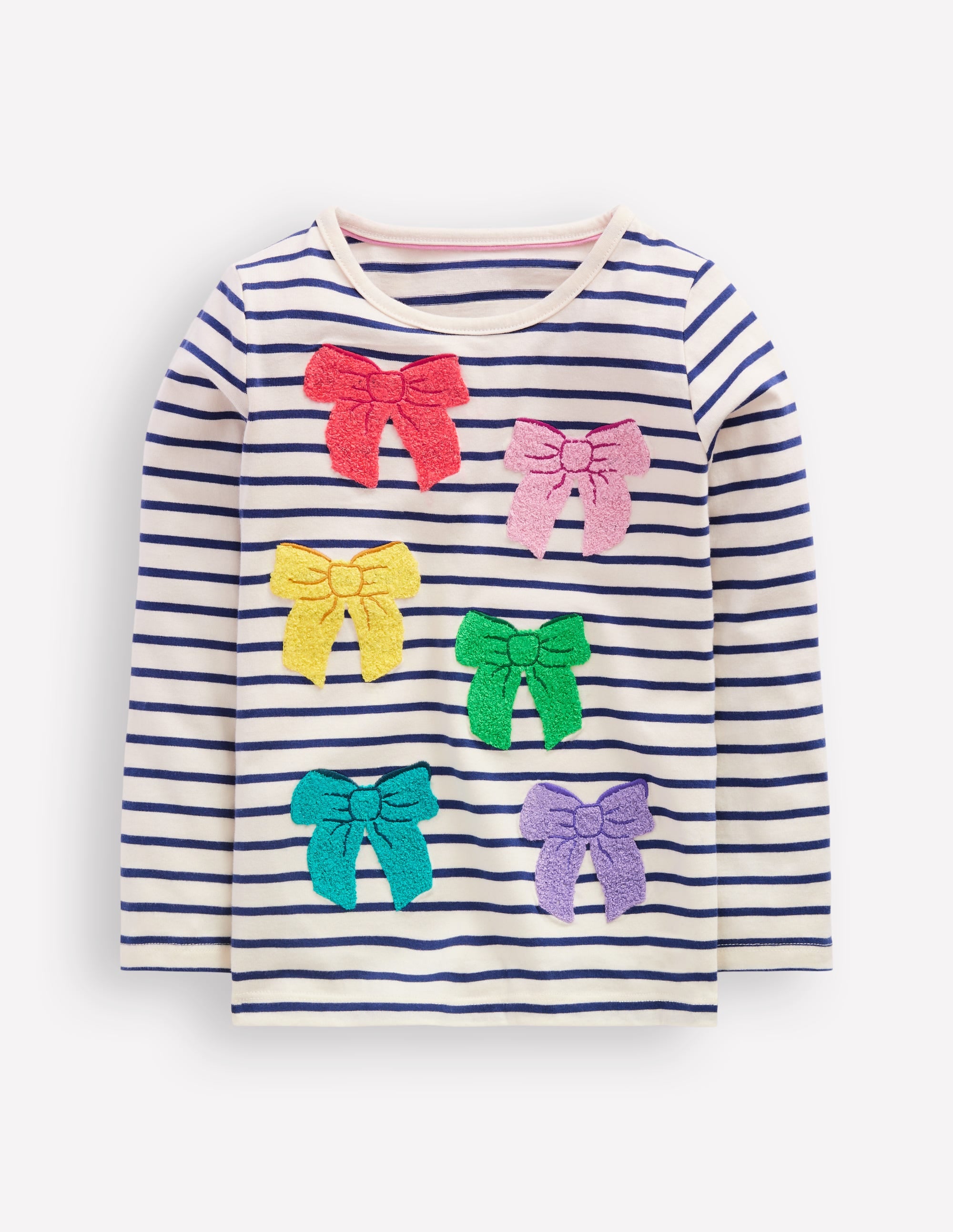 T-shirt manches longues en bouclé-Nœuds bleu tribord/ivoire - Image 1