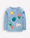 T-shirt manches longues en bouclé-Pois de Pâques bleu glacier