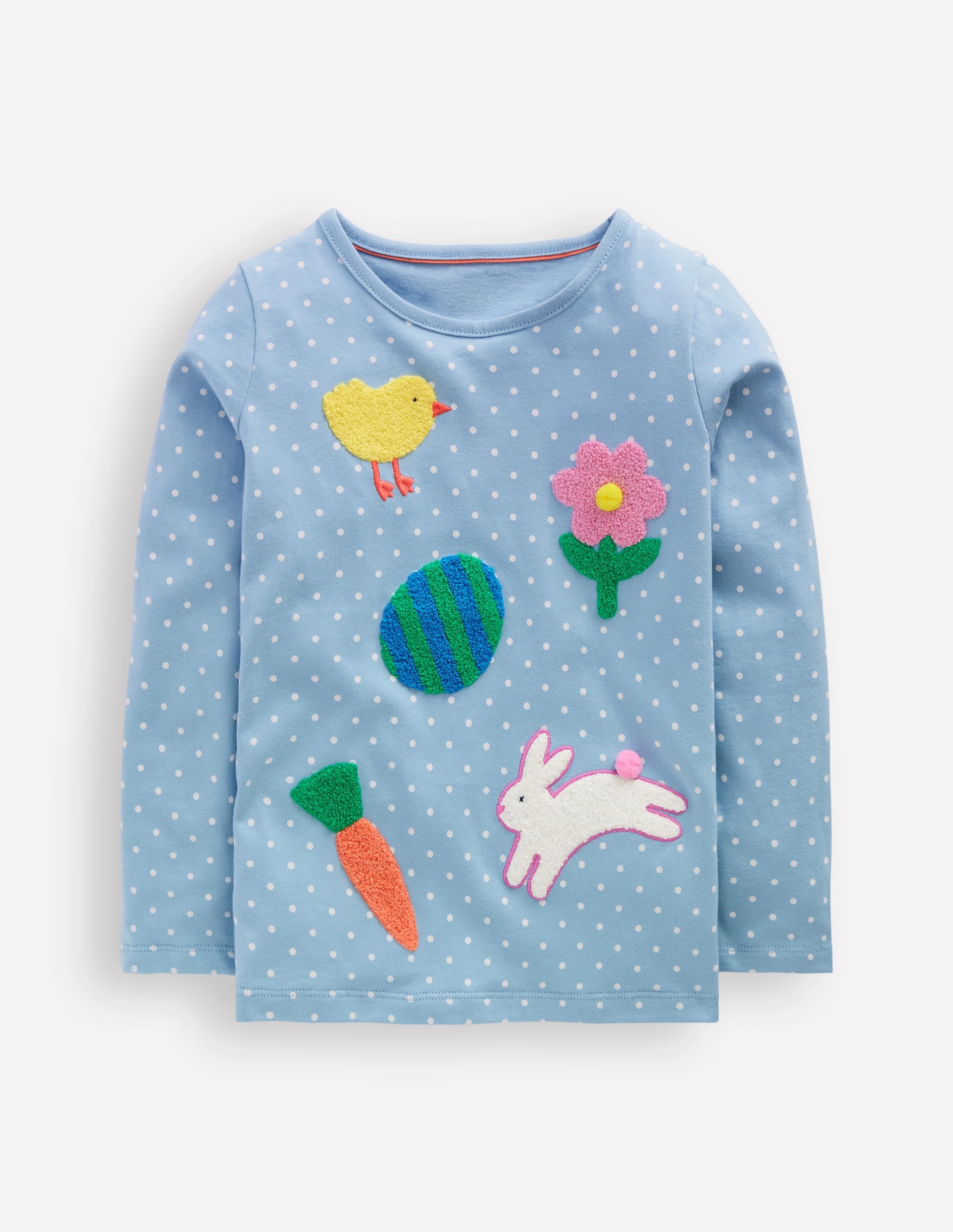 T-shirt manches longues en bouclé-Pois de Pâques bleu glacier - Image 1