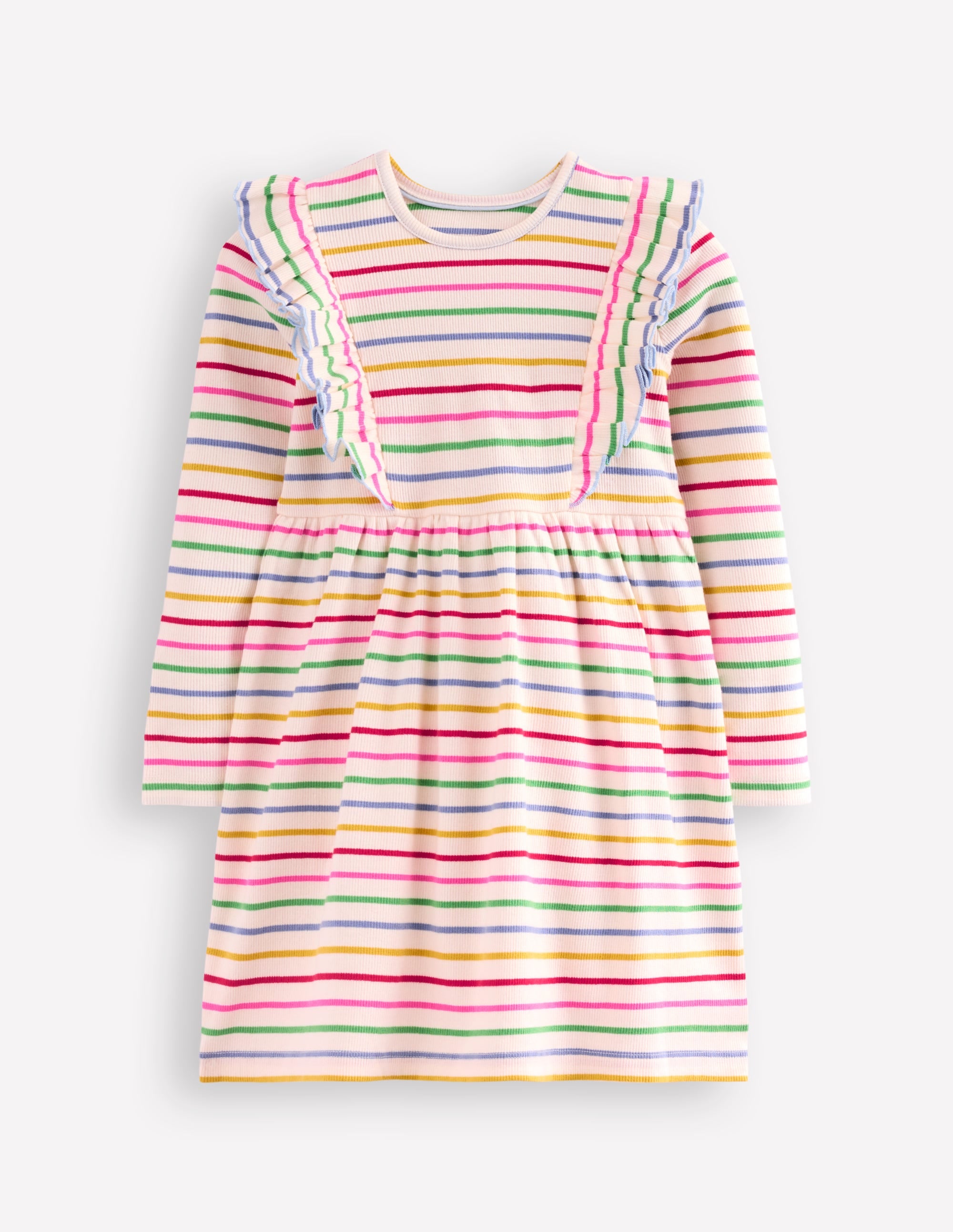 Ruffle Rib Jersey Dress-Multi Rainbow Stripe - Image 1