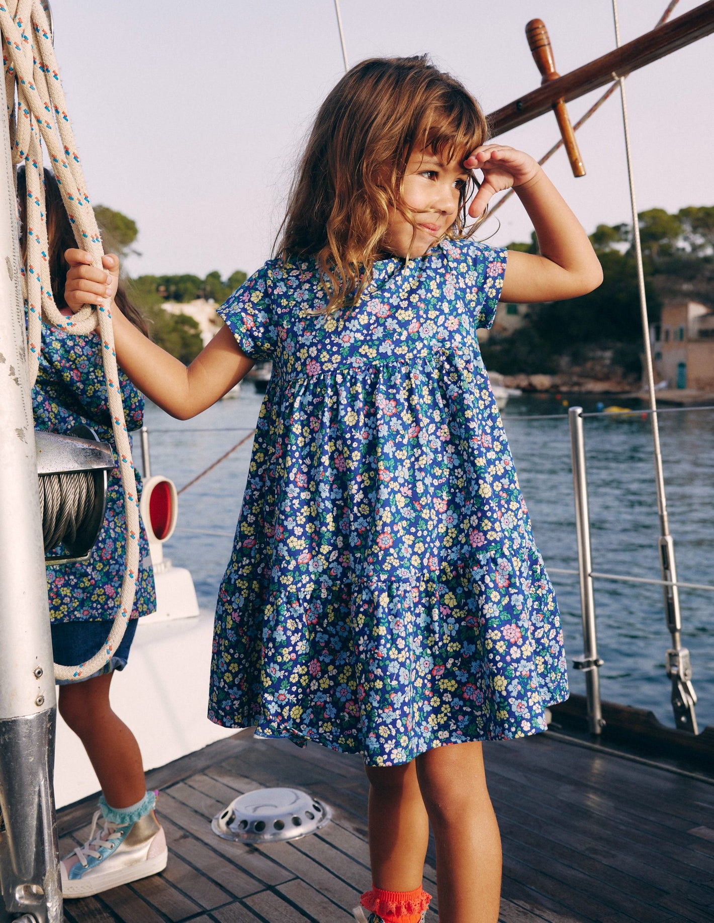 Robe tournoyante Ariel en jersey-Bleu saphir, fleurs nautiques