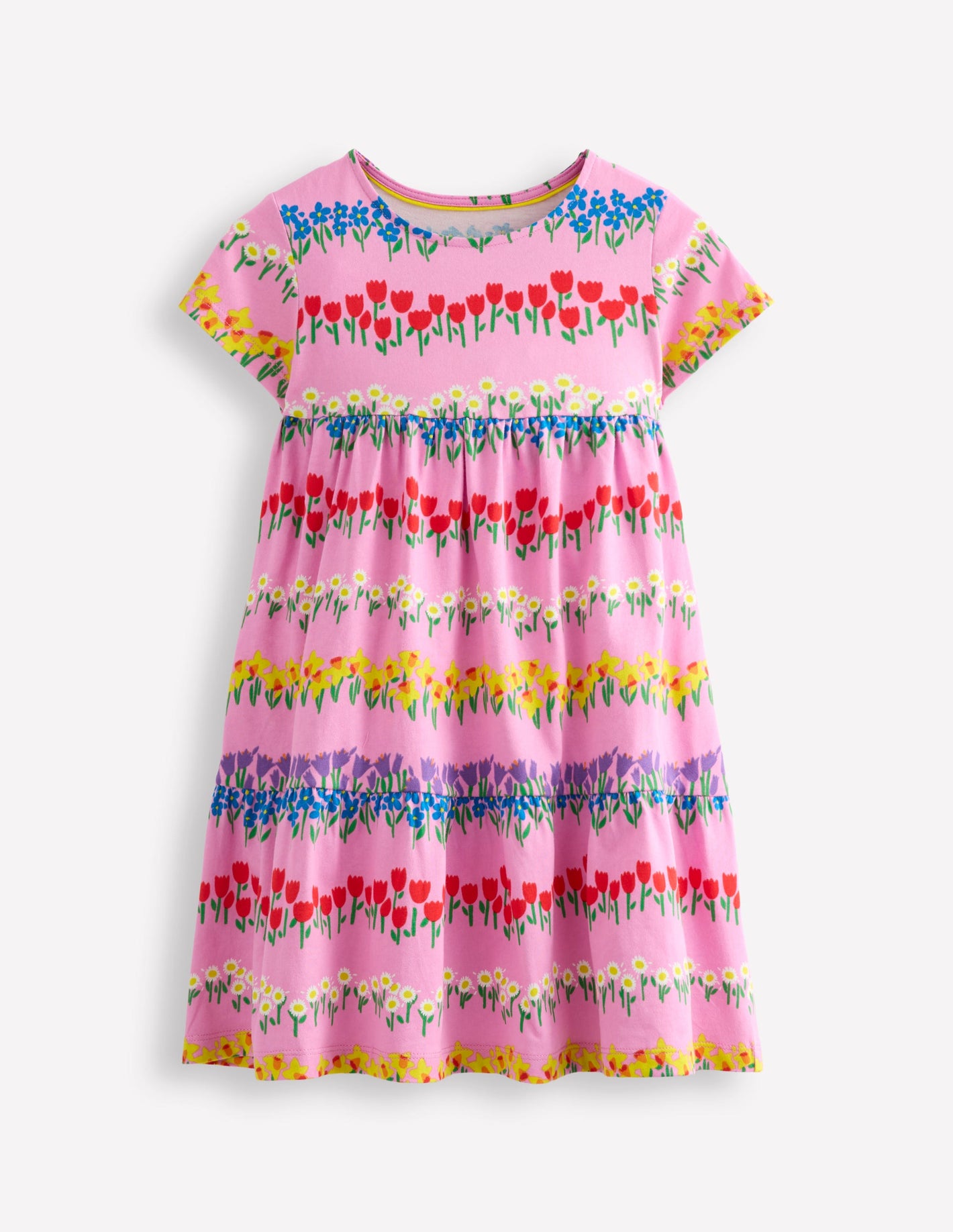 Ariel Twirly Jersey Dress-Cosmos Pink Floral Stripe