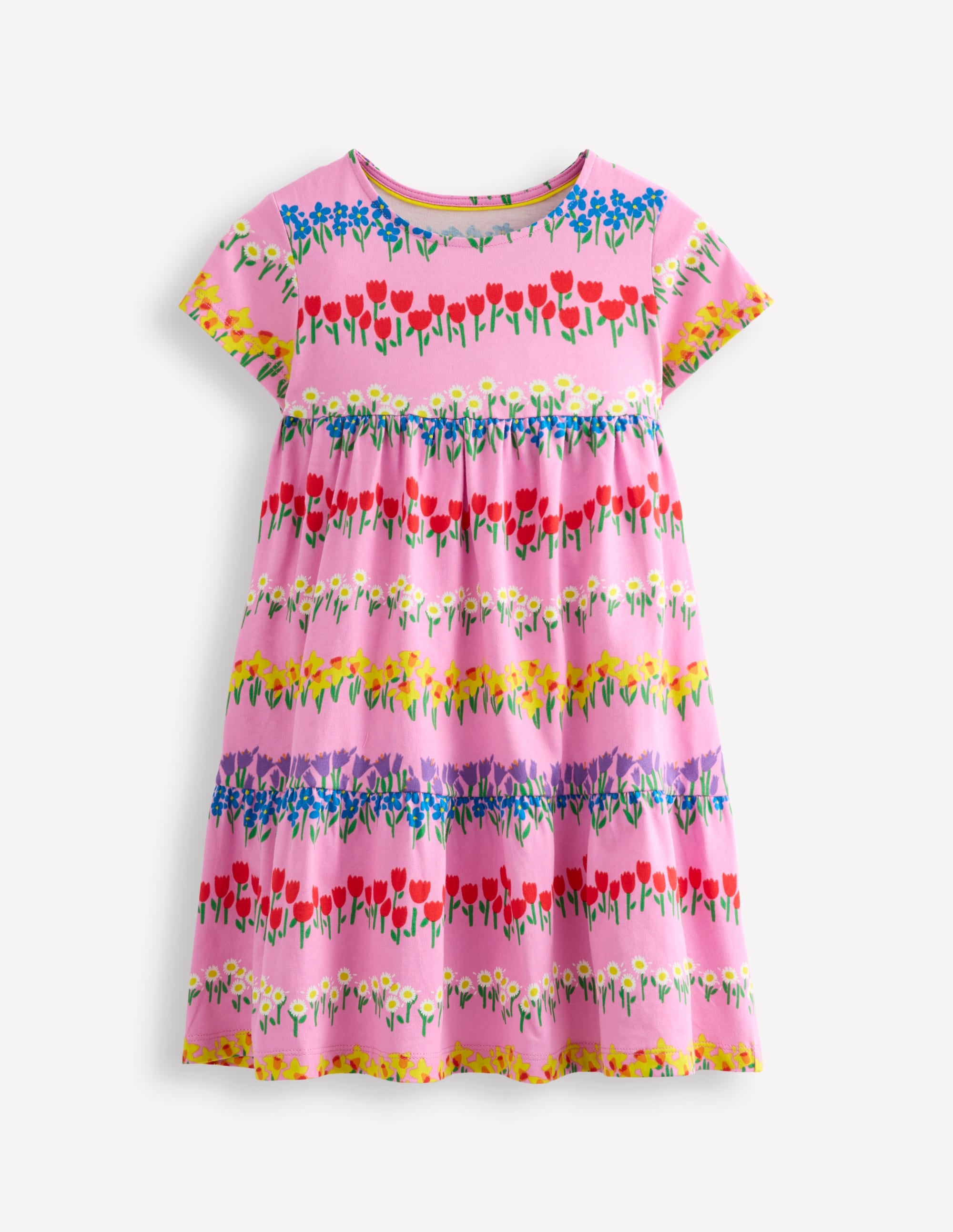 Robe tournoyante Ariel en jersey-Rayé floral rose cosmos - Image 1