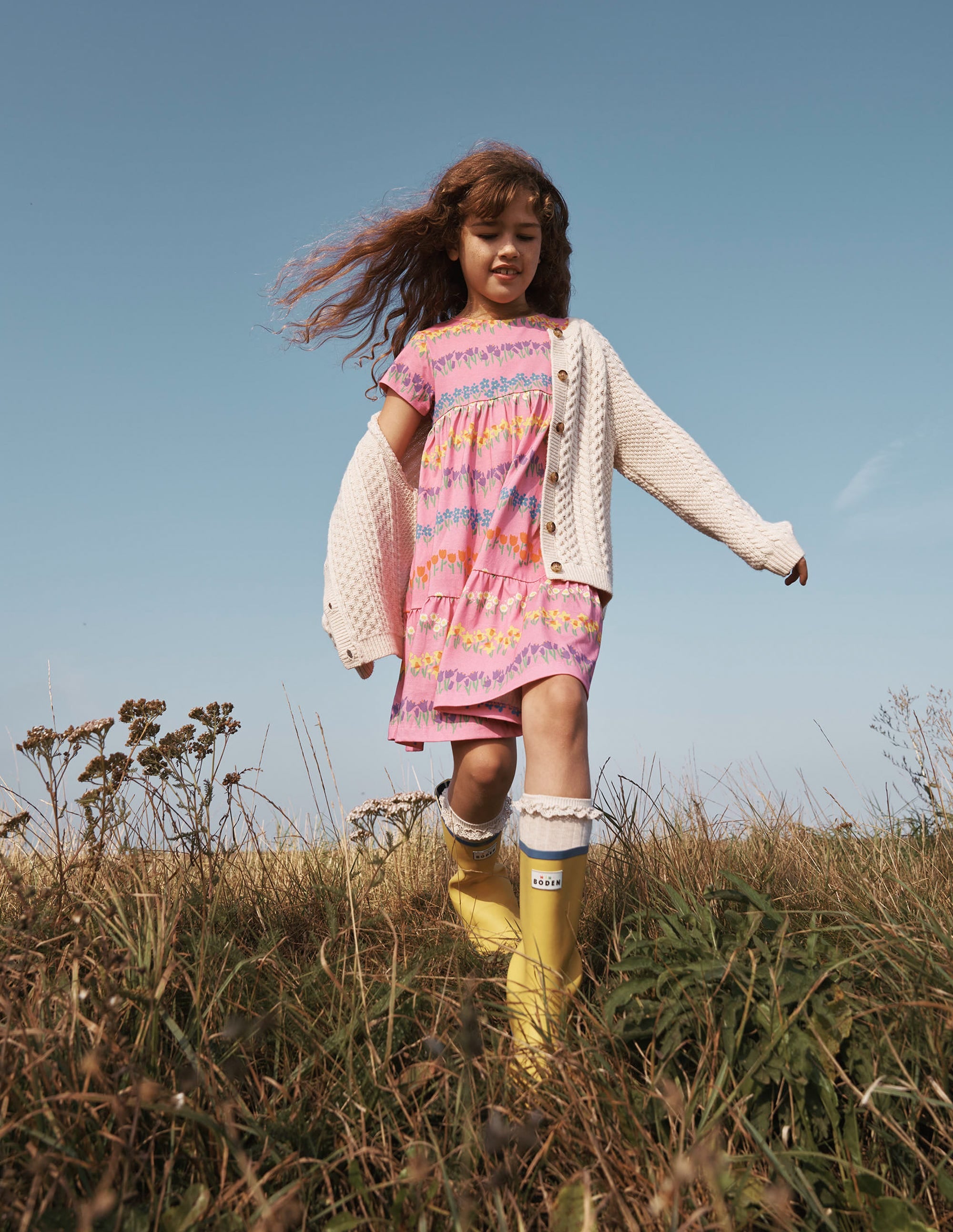 Robe tournoyante Ariel en jersey-Rayé floral rose cosmos - Image 4