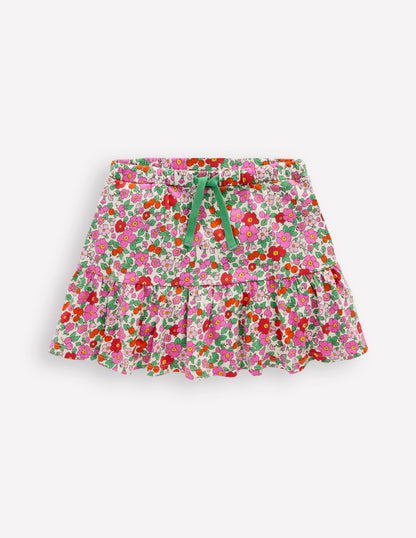 Tiered Jersey Skort-Pink Apple Blossom Floral