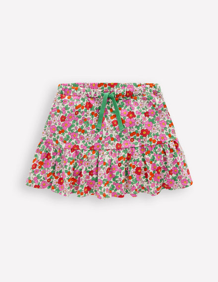 Jupe-short volantée en jersey-Fleur de pommier rose