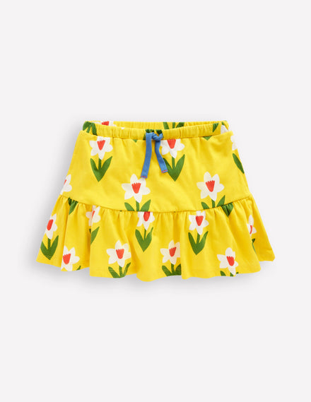 Jupe-short volantée en jersey-Jonquille jaune tropical