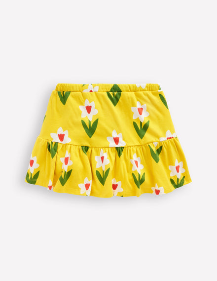 Jupe-short volantée en jersey-Jonquille jaune tropical