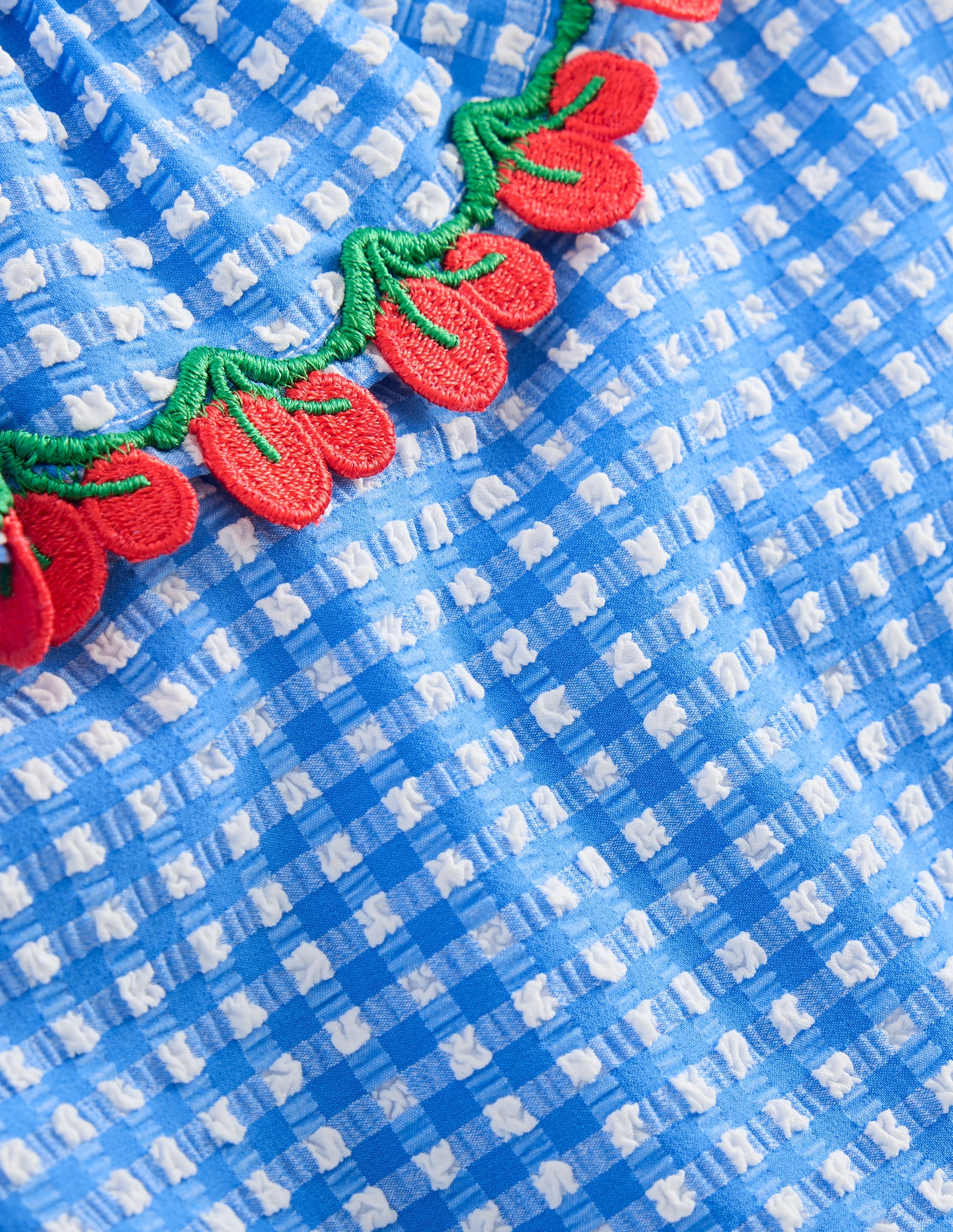 Maillot de bain à volants avec liens à nouer-Cerises vichy bleu - Image 3