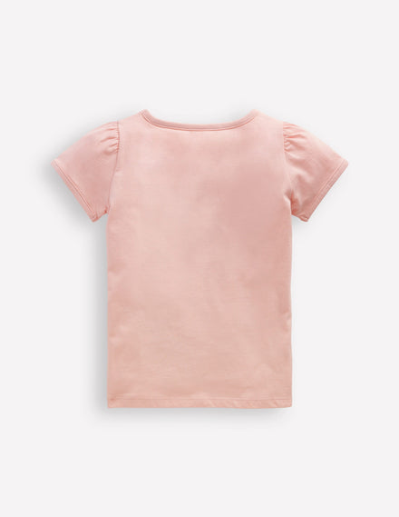 T-shirt à manches bouffantes et appliqué-Rose craie, amis d'anniversaire