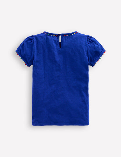 Ali T-Shirt mit Puffärmeln und Bommelbesatz-Leuchtendes Blau