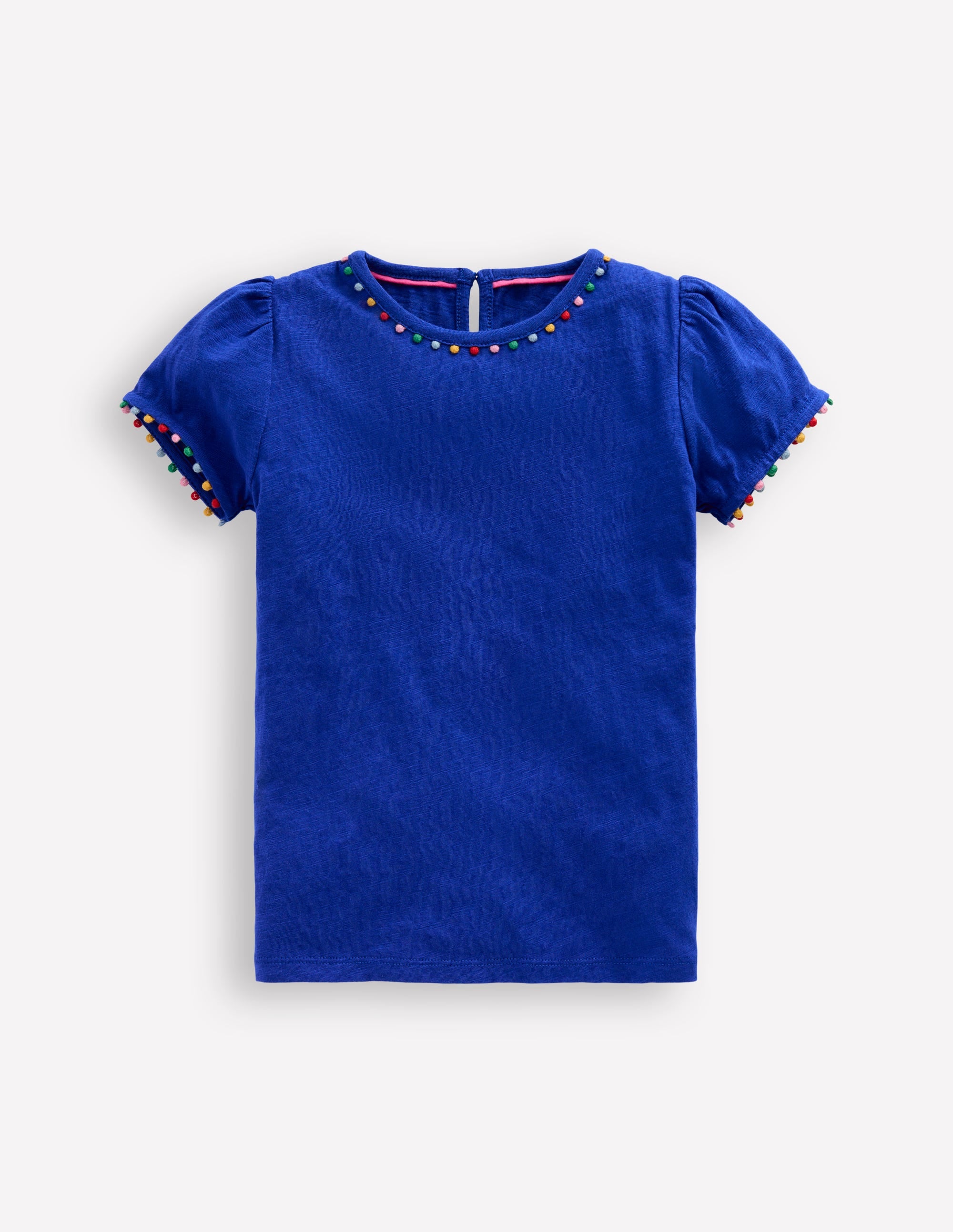 T-shirt Ali à manches bouffantes et pompons-Bleu vif - Image 1