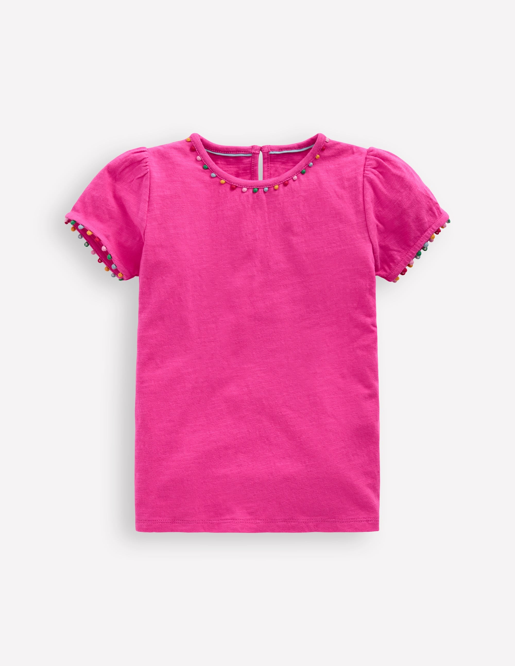 T-shirt Ali à manches bouffantes et pompons-Rose flamant - Image 1