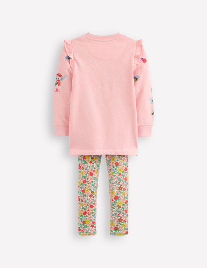 Set aus Sweat-Tunika und Leggings-Beerenrosa Blumenmuster