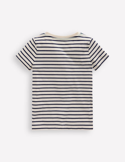 Bay Bouclé-T-Shirt-Französisches Marineblau/Naturweiß Kirschen