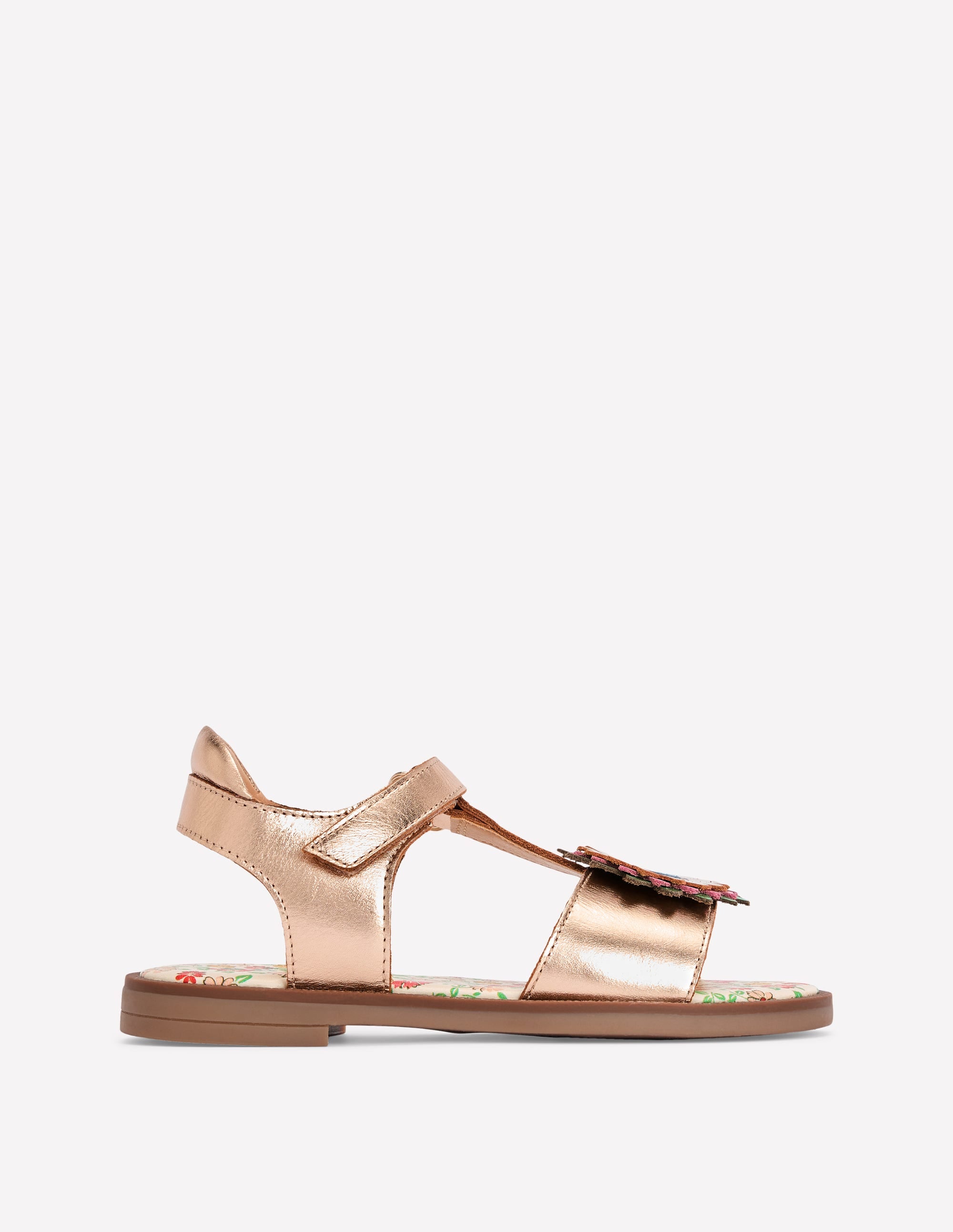 Sandales fun en cuir-Fleur doré métallisé - Image 2