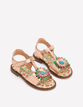 Lustige Ledersandalen-Gold-Metallic Blume