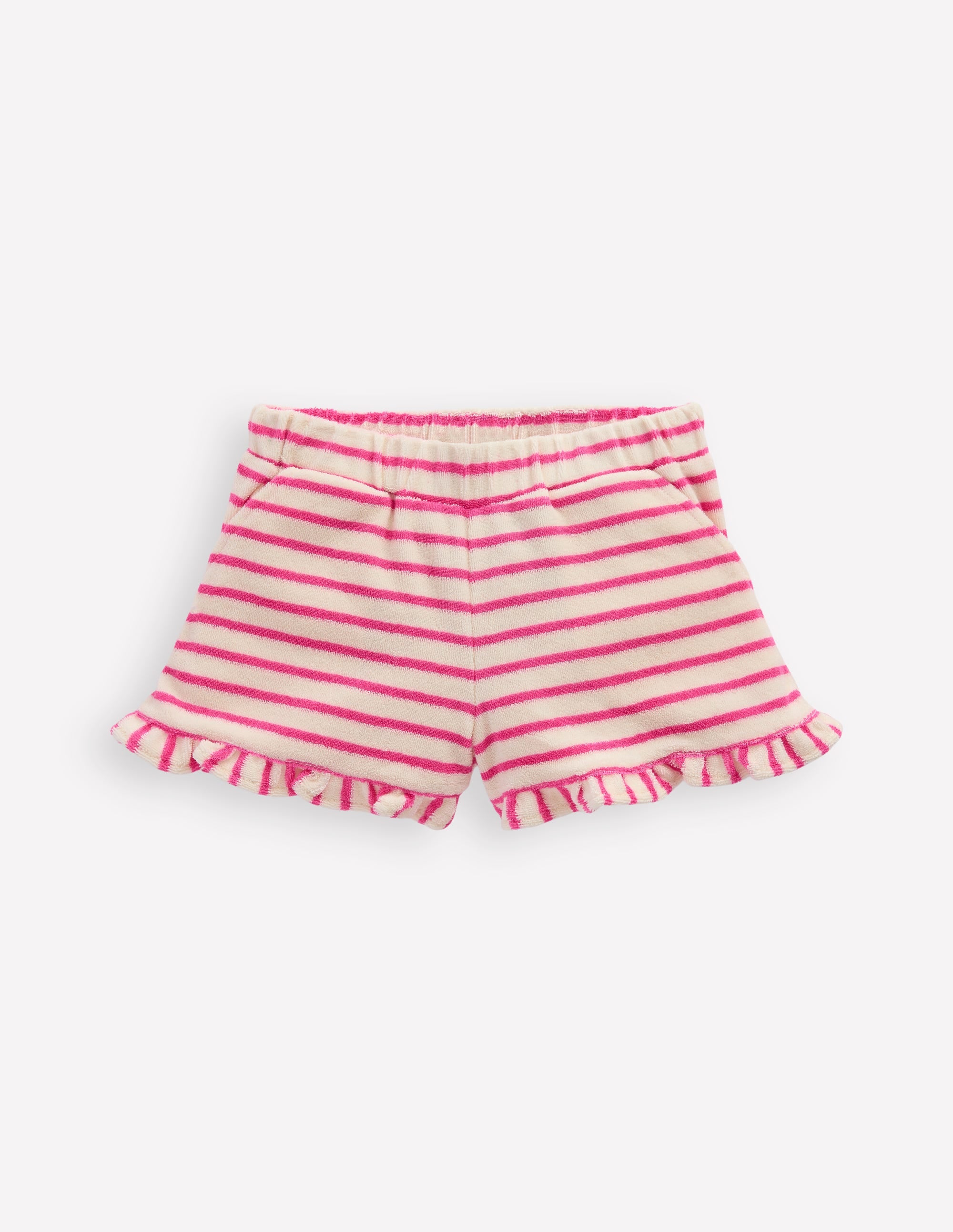 Frottee-Shorts mit Rüschensaum-Sorbet-Rosa/Naturweiß gestreift - Image 1
