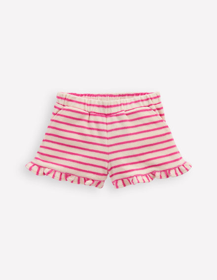 Frottee-Shorts mit Rüschensaum-Sorbet-Rosa/Naturweiß gestreift