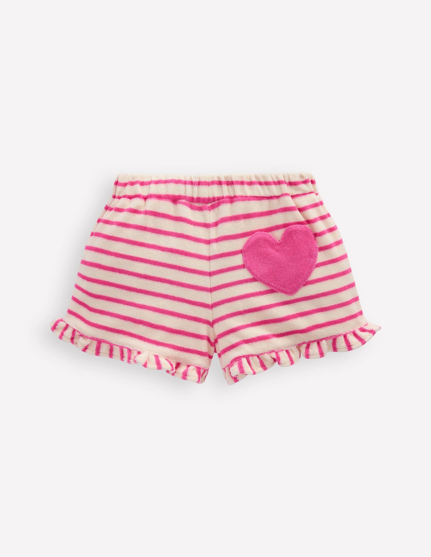 Frottee-Shorts mit Rüschensaum-Sorbet-Rosa/Naturweiß gestreift