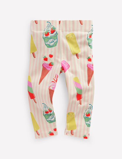 Legging court fun-Rayé glace rose craie
