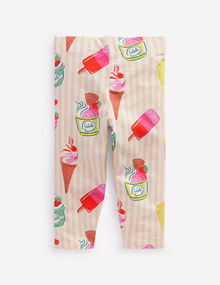 Legging court fun-Rayé glace rose craie