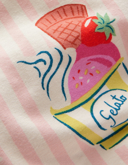 Legging court fun-Rayé glace rose craie