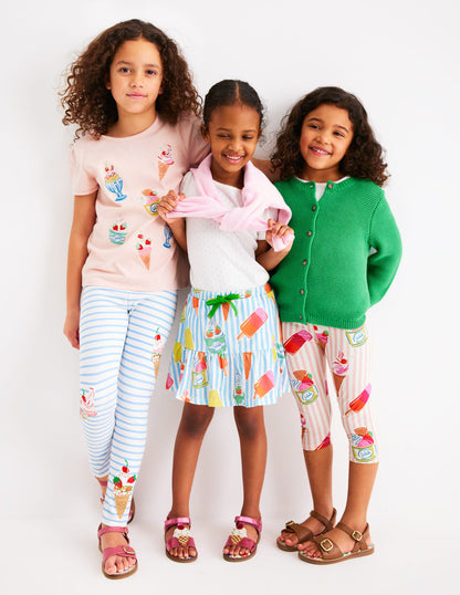 Legging court fun-Rayé glace rose craie