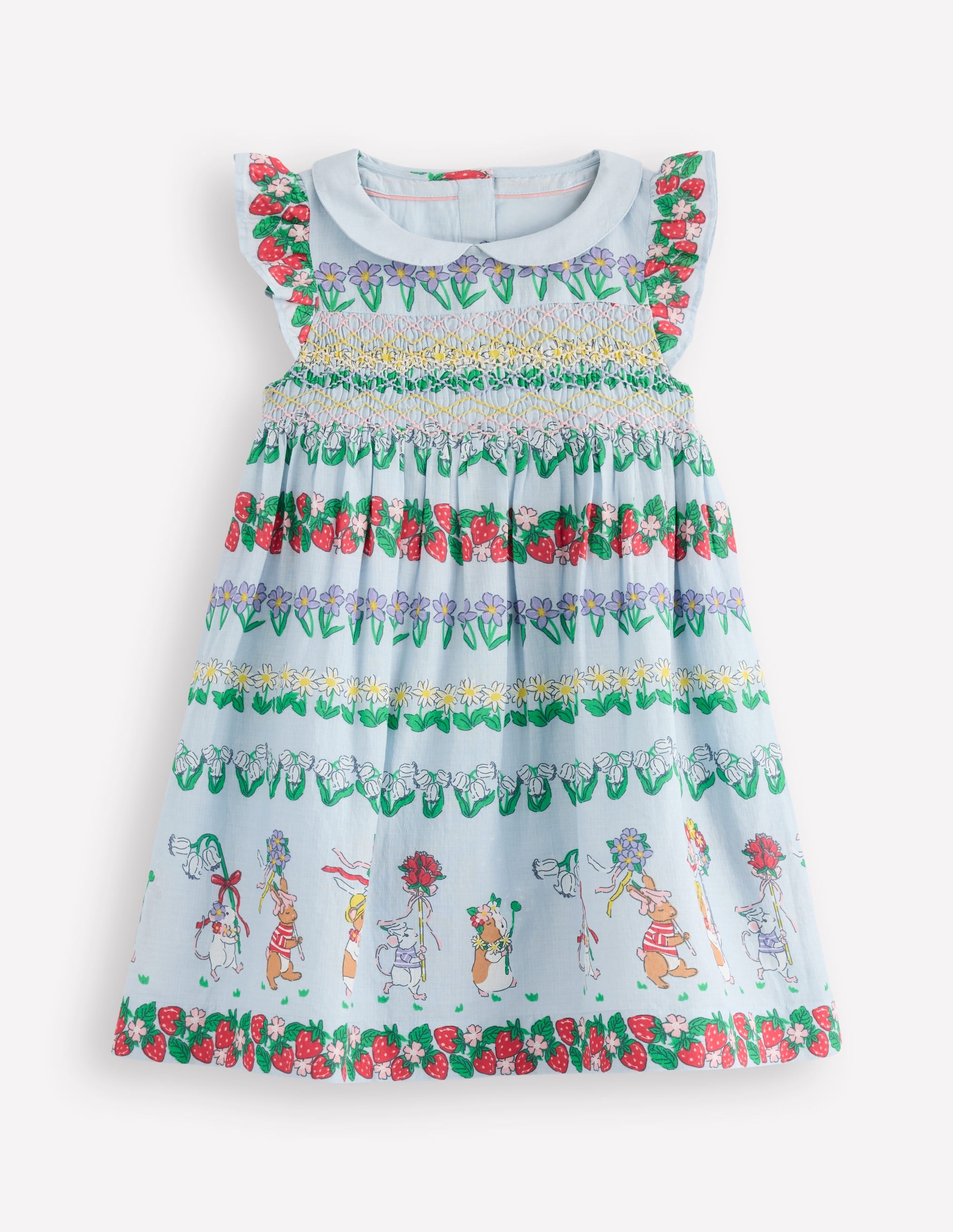 Robe Adeline à smocks-Petits nœuds espacés bleu glacier - Image 1