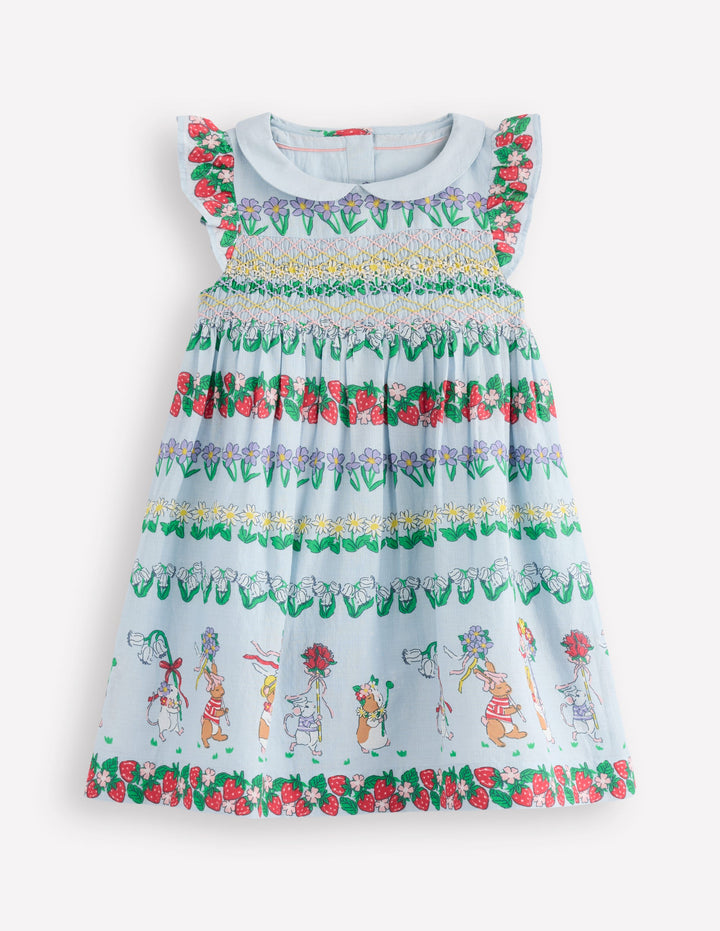 Adeline Smocked Dress-Glacier Blue Spaced Tiny Bows