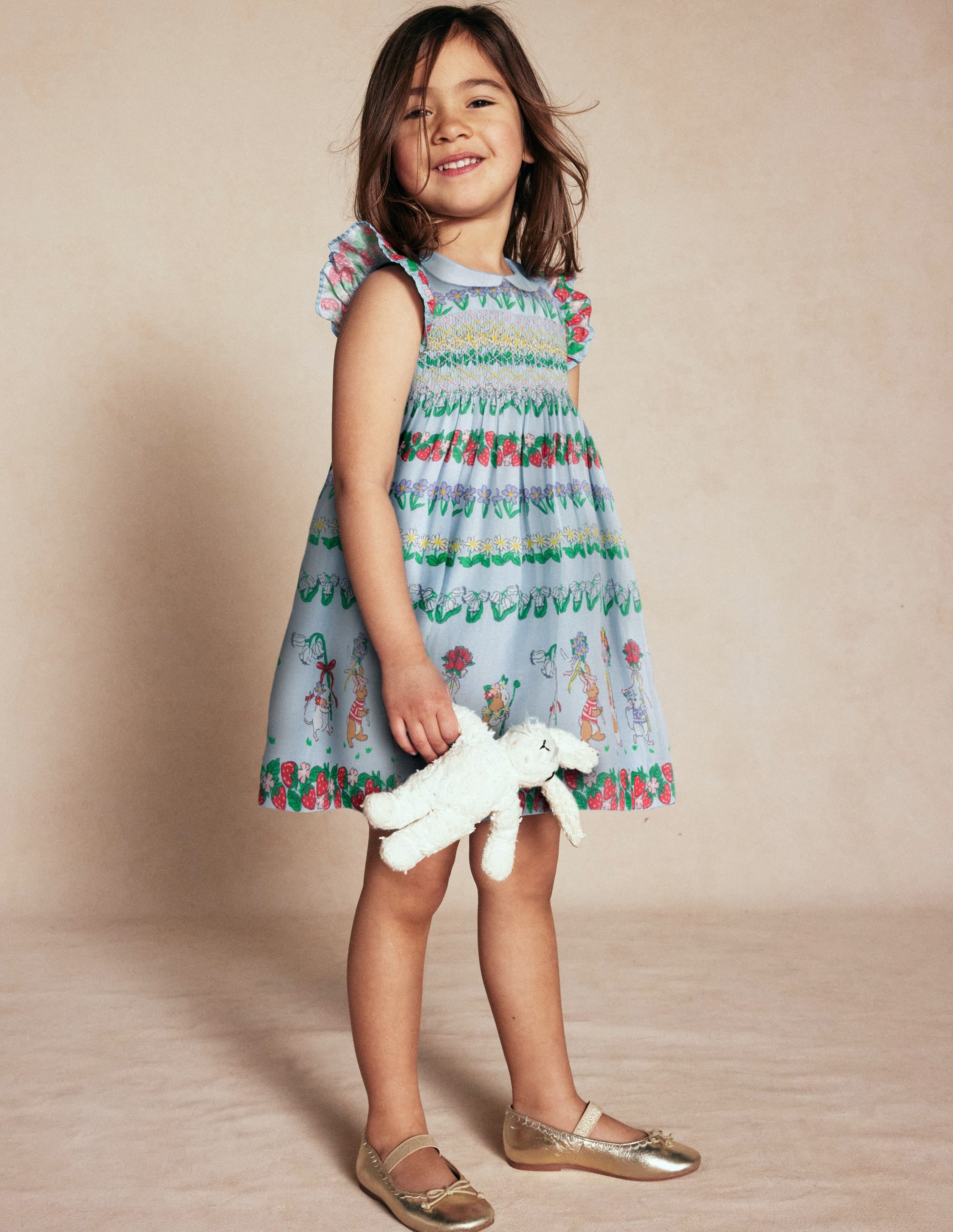 Robe Adeline à smocks-Petits nœuds espacés bleu glacier - Image 4