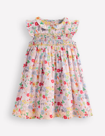 Robe Adeline à smocks-Motif Spring Meadow lilas