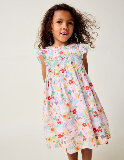 Robe Adeline à smocks-Motif Spring Meadow lilas