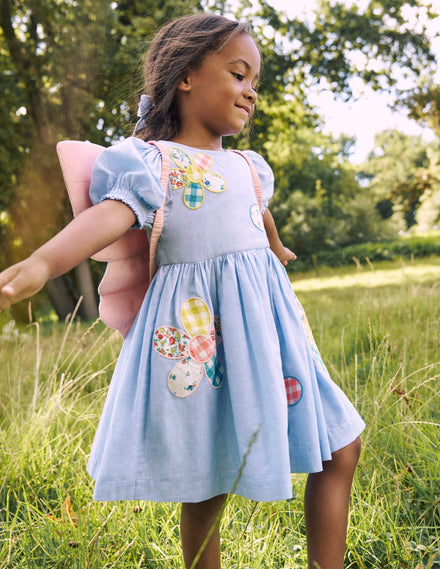 Madeline Gewebtes Kleid-Blumenmuster Patchwork-Applikationen